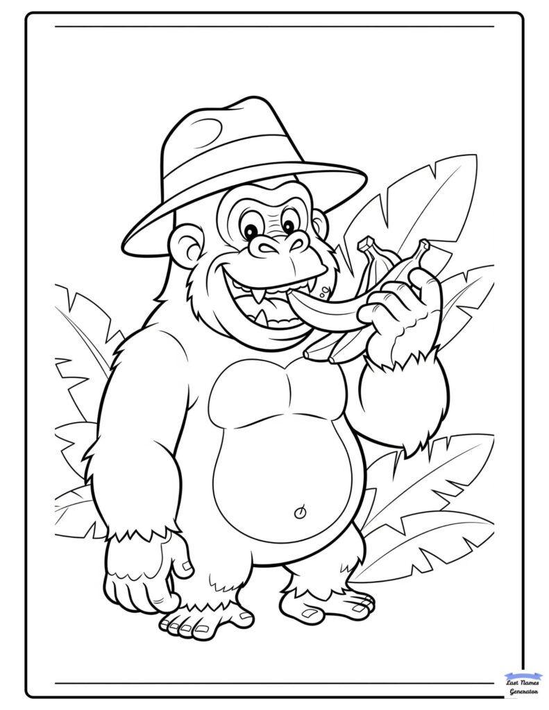 Cartoon Gorilla Fun Coloring Page Printable