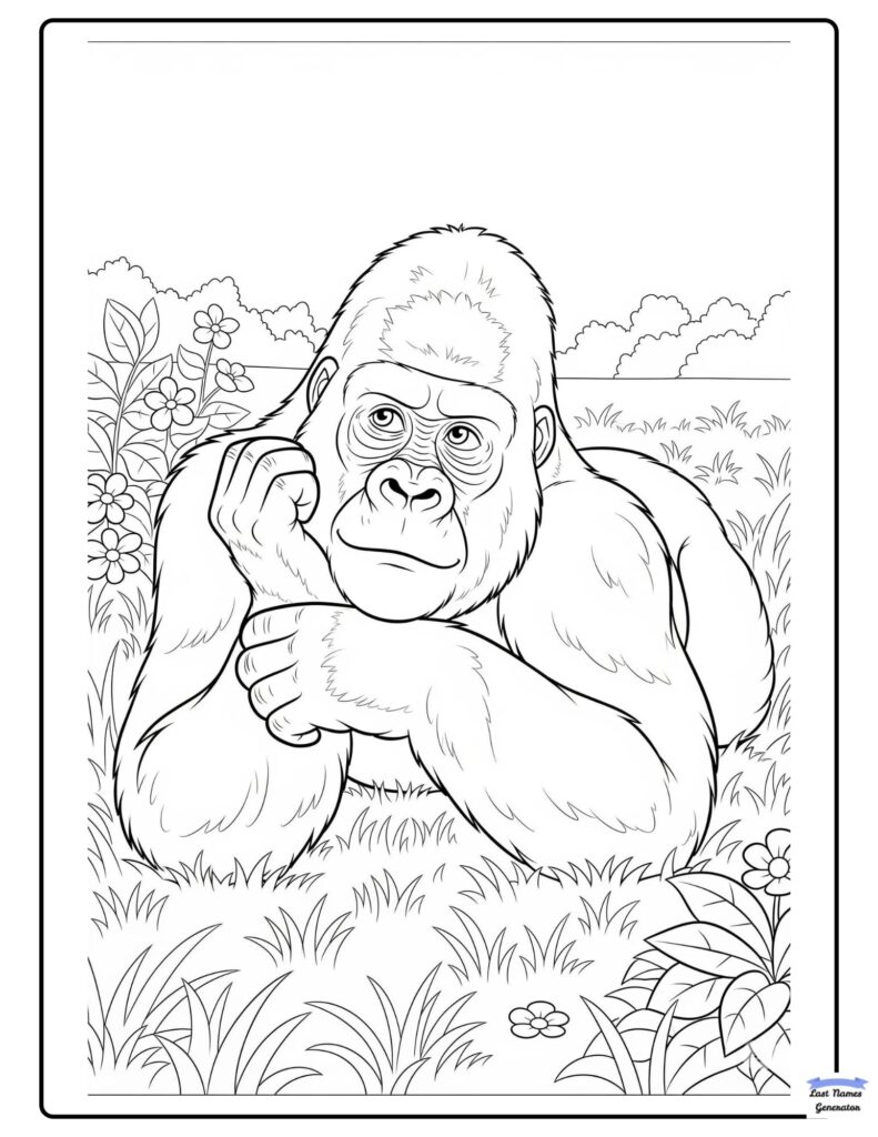 Gorilla at Rest Coloring Page Printable