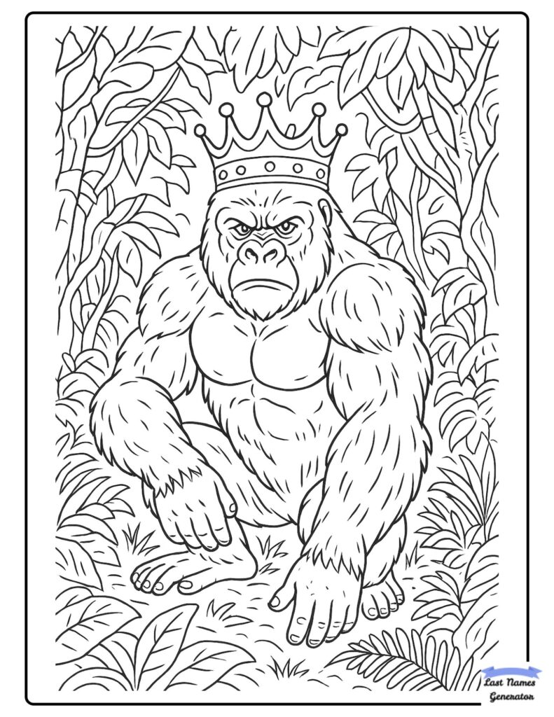 Jungle King Gorilla Coloring Page Printable