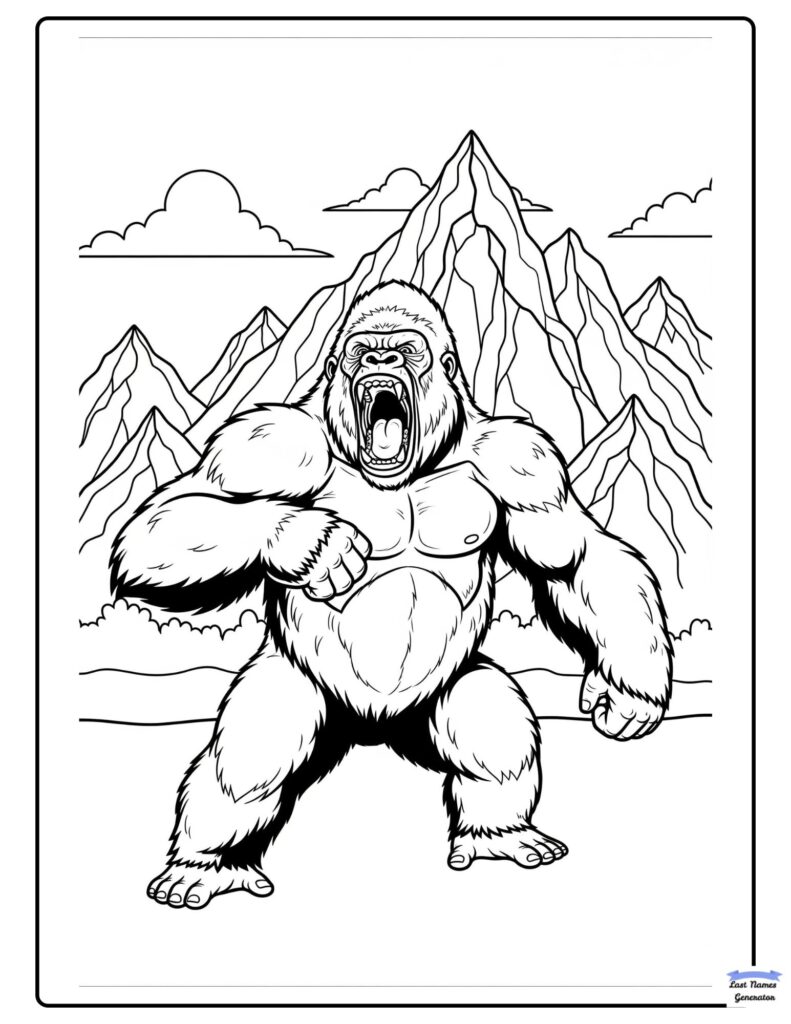 Mighty Roaring Gorilla Coloring Page Printable