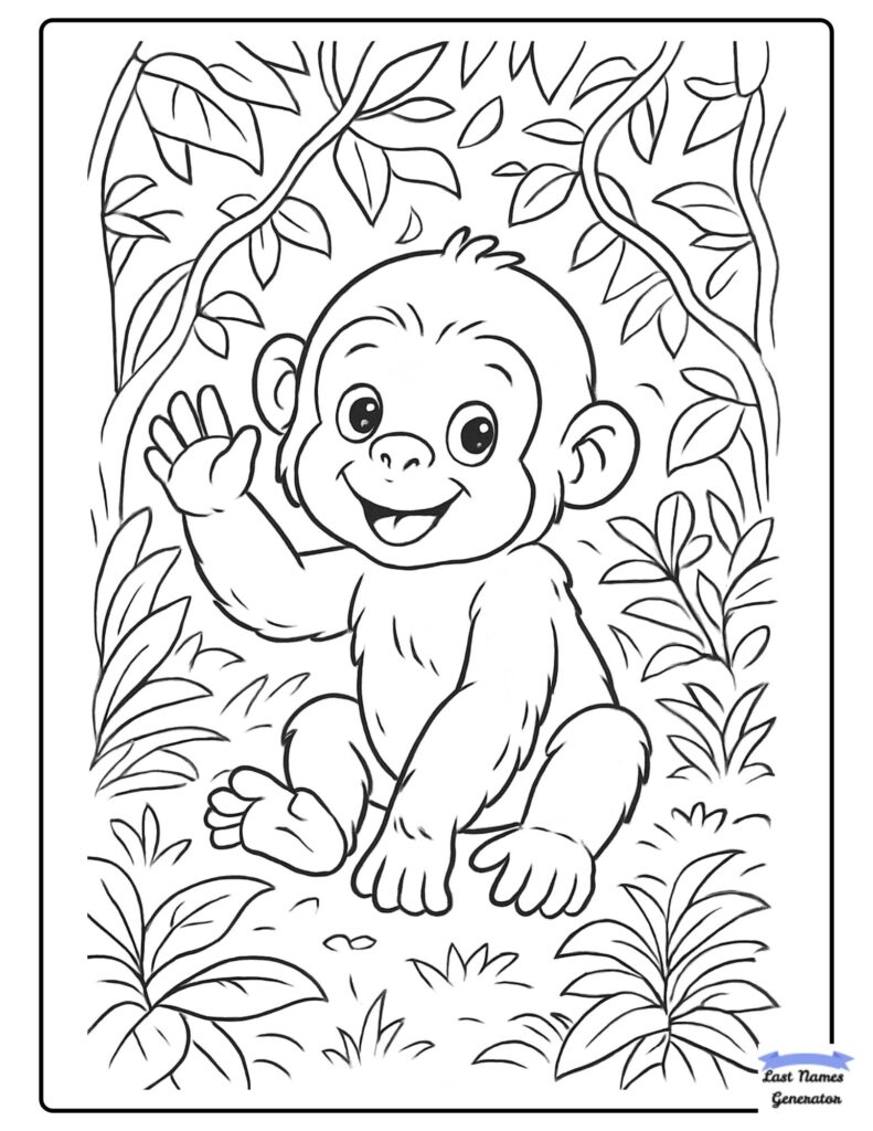 Playful Baby Gorilla Coloring Page Printable